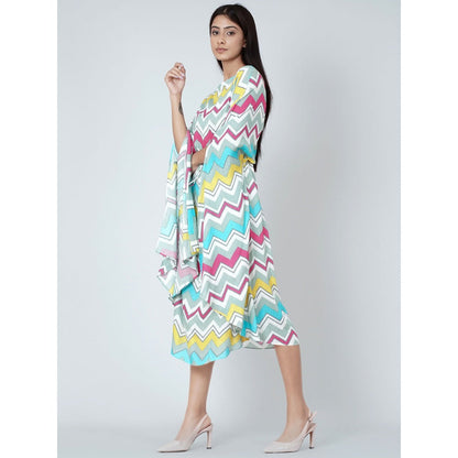 First Resort by Ramola Bachchan Blue And Pink Chevron Long Dress (Set of 2)