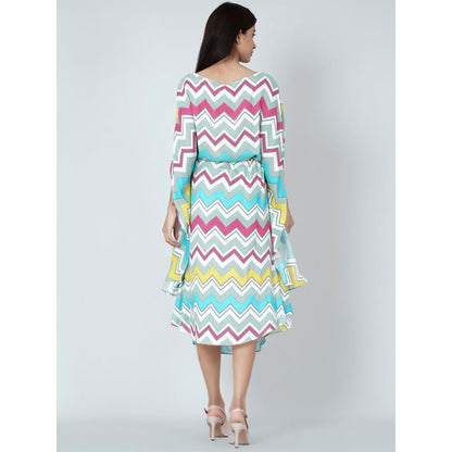First Resort by Ramola Bachchan Blue And Pink Chevron Long Dress (Set of 2)
