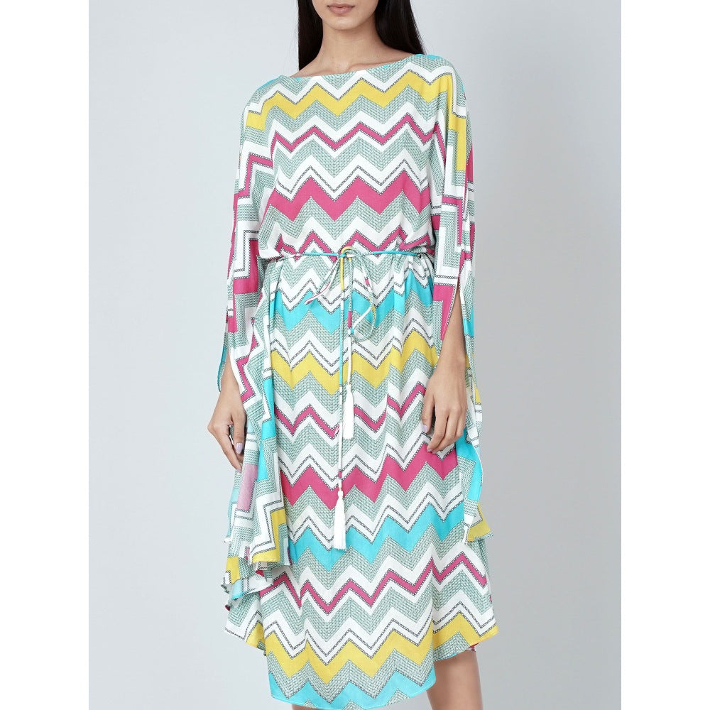 First Resort by Ramola Bachchan Blue And Pink Chevron Long Dress (Set of 2)