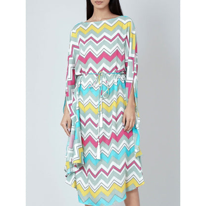 First Resort by Ramola Bachchan Blue And Pink Chevron Long Dress (Set of 2)