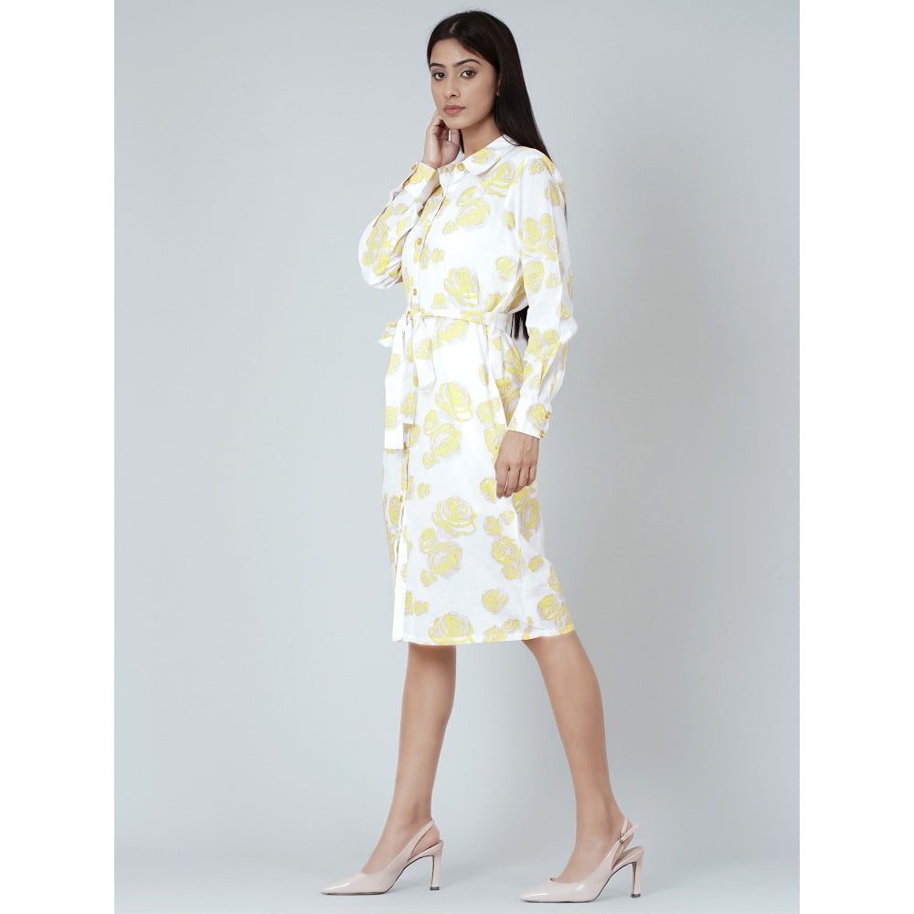 First Resort by Ramola Bachchan Yellow Rose Print Shirt Dress (Set of 2)