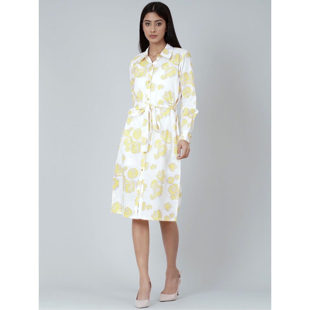 First Resort by Ramola Bachchan Yellow Rose Print Shirt Dress (Set of 2)