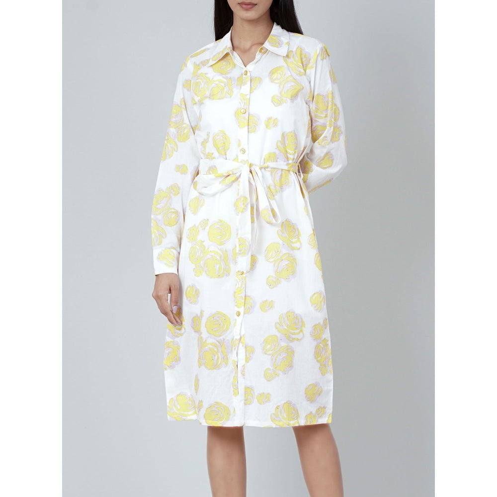 First Resort by Ramola Bachchan Yellow Rose Print Shirt Dress (Set of 2)