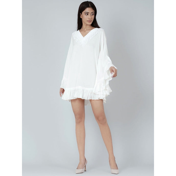 First Resort by Ramola Bachchan White Ruffle Short Dress