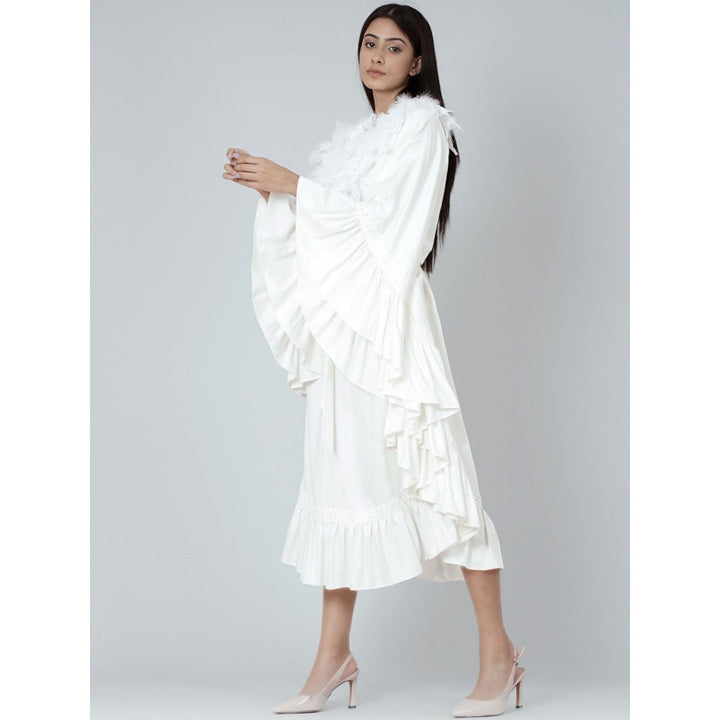 First Resort by Ramola Bachchan White Ruffle Long Dress (Set of 2)