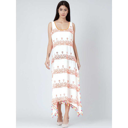 First Resort by Ramola Bachchan White And Neon Orange A-Line Sundress