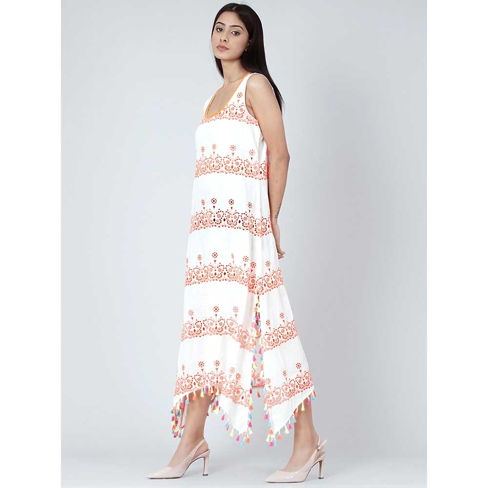 First Resort by Ramola Bachchan White And Neon Orange A-Line Sundress