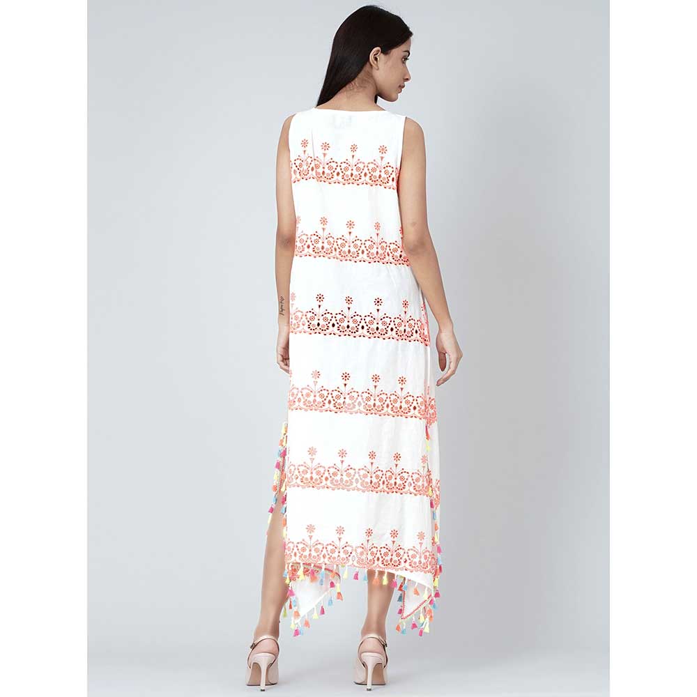 First Resort by Ramola Bachchan White And Neon Orange A-Line Sundress