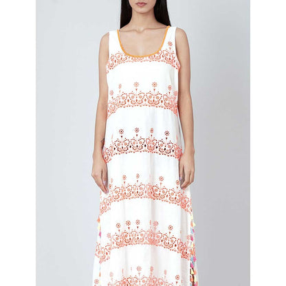 First Resort by Ramola Bachchan White And Neon Orange A-Line Sundress