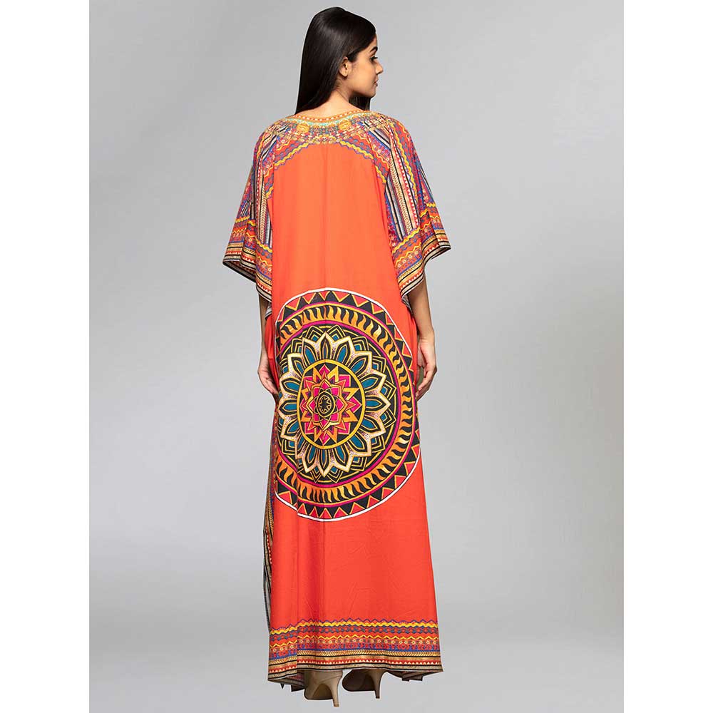 First Resort by Ramola Bachchan Orange Tribal Full Length Kaftan