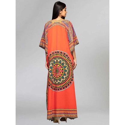 First Resort by Ramola Bachchan Orange Tribal Full Length Kaftan