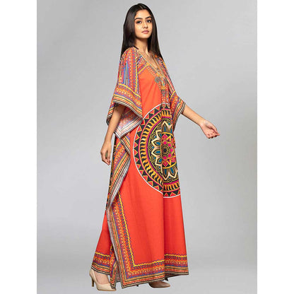 First Resort by Ramola Bachchan Orange Tribal Full Length Kaftan