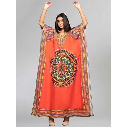 First Resort by Ramola Bachchan Orange Tribal Full Length Kaftan