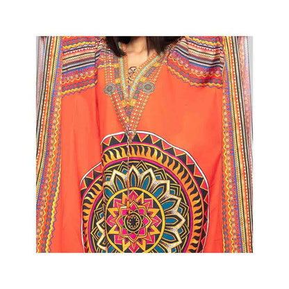 First Resort by Ramola Bachchan Orange Tribal Full Length Kaftan