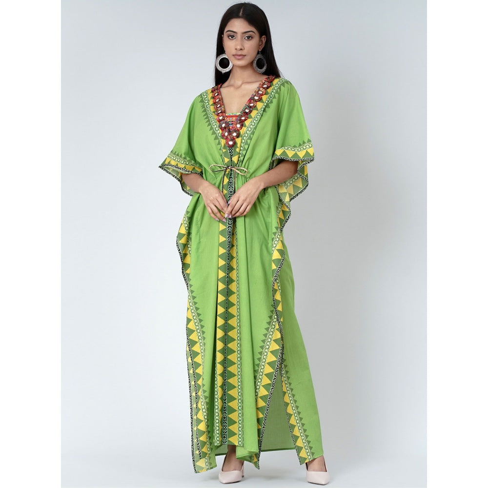 First Resort by Ramola Bachchan Green Tribal Full Length Kaftan