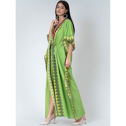 First Resort by Ramola Bachchan Green Tribal Full Length Kaftan