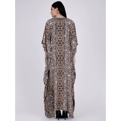 First Resort by Ramola Bachchan Brown Animal Print Embellished Silk Full Length Kaftan