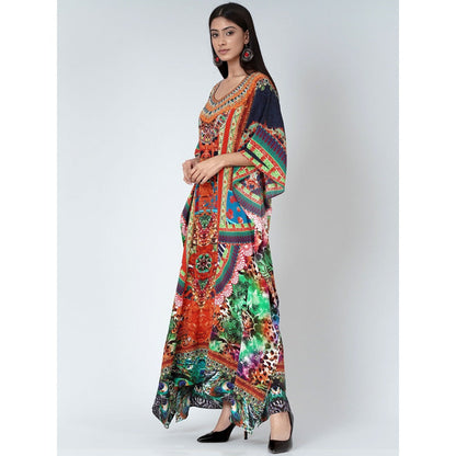 First Resort by Ramola Bachchan Black And Orange Embellished Silk Full Length Kaftan
