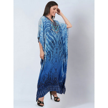 First Resort by Ramola Bachchan Blue Python Print Embellished Silk Full Length Kaftan