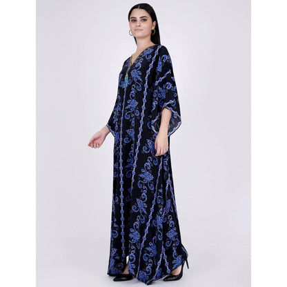 First Resort by Ramola Bachchan Black And Blue Embellished Silk Full Length Kaftan