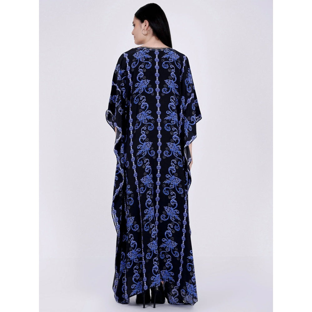 First Resort by Ramola Bachchan Black And Blue Embellished Silk Full Length Kaftan