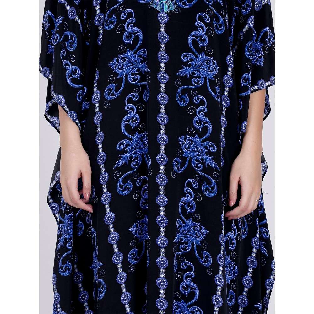First Resort by Ramola Bachchan Black And Blue Embellished Silk Full Length Kaftan