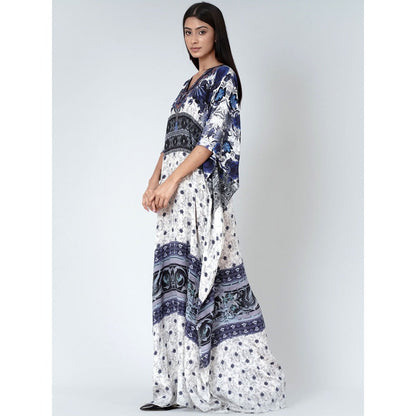 First Resort by Ramola Bachchan White And Blue Porcelain Print Embellished Silk Kaftan