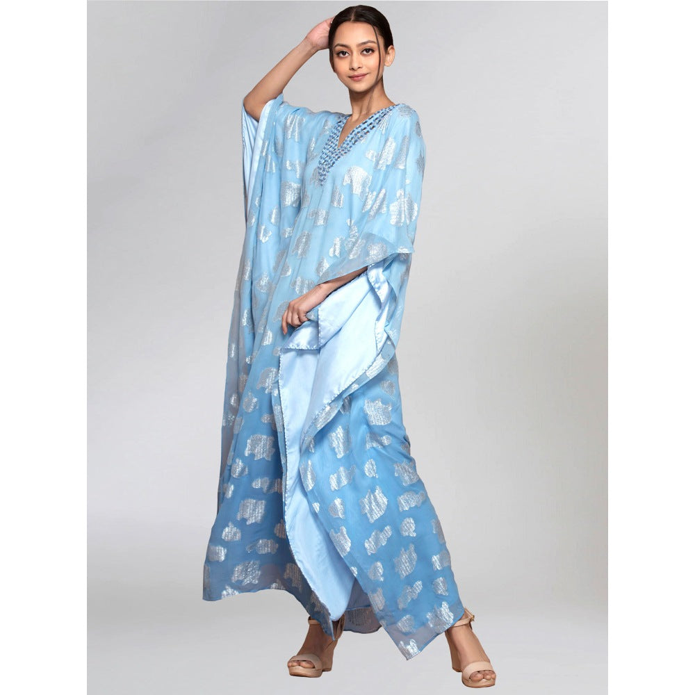 First Resort by Ramola Bachchan Blue And Grey Ombre Full Length Kaftan