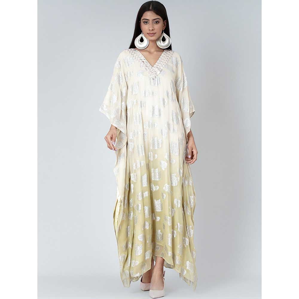 First Resort by Ramola Bachchan Off-White And Green Ombre Full Length Kaftan