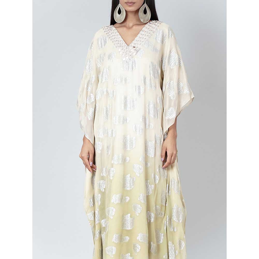 First Resort by Ramola Bachchan Off-White And Green Ombre Full Length Kaftan