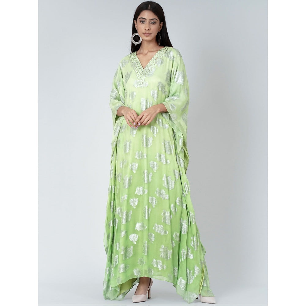 First Resort by Ramola Bachchan Parrot Green Ombre Full Length Kaftan
