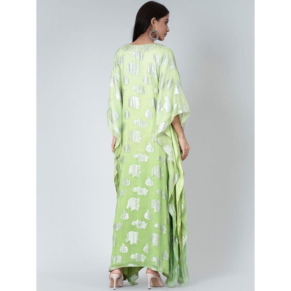 First Resort by Ramola Bachchan Parrot Green Ombre Full Length Kaftan