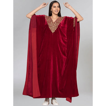 First Resort by Ramola Bachchan Red Embroidered Full Length Kaftan