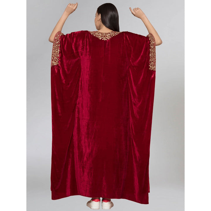 First Resort by Ramola Bachchan Red Embroidered Full Length Kaftan