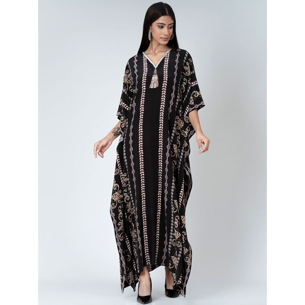 First Resort by Ramola Bachchan Black And Grey Silk Full Length Kaftan