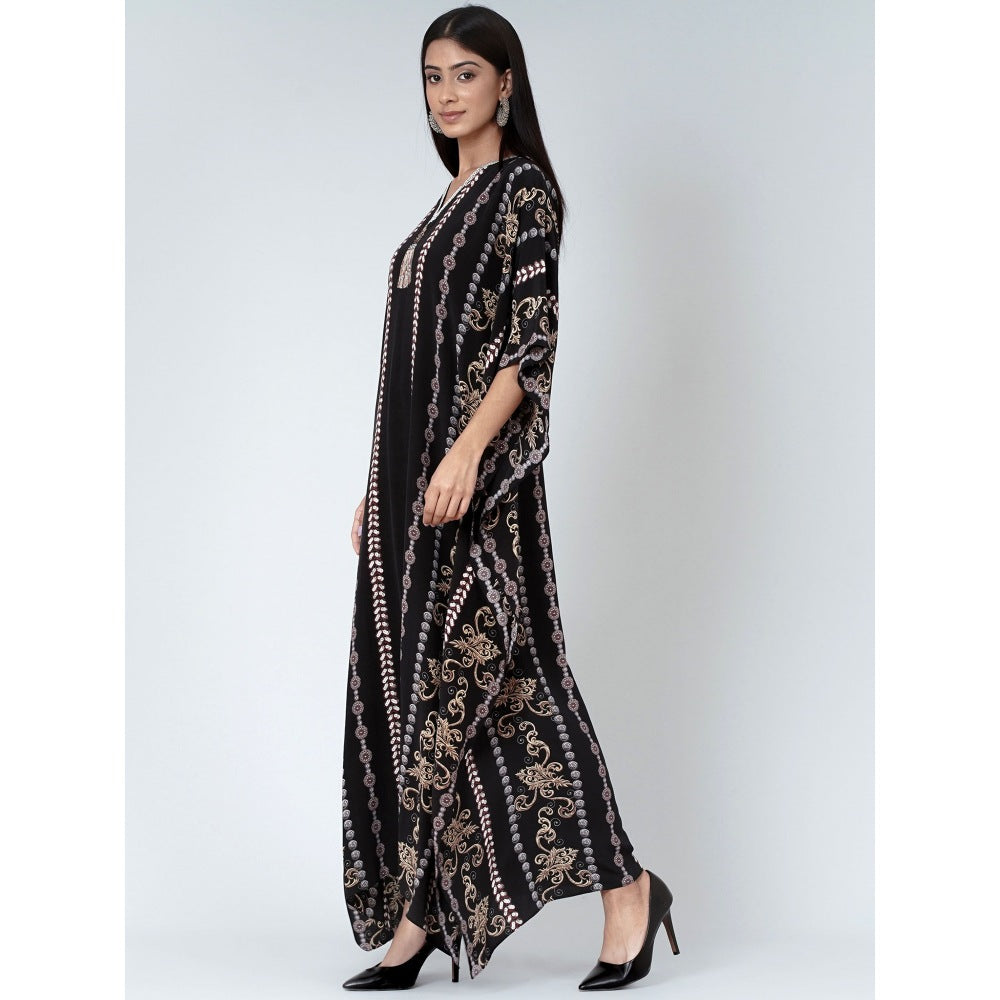 First Resort by Ramola Bachchan Black And Grey Silk Full Length Kaftan