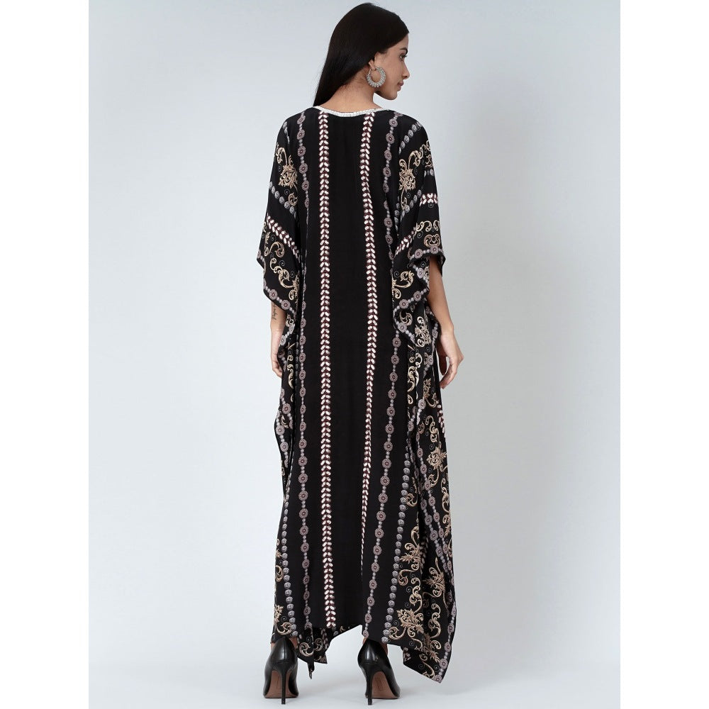 First Resort by Ramola Bachchan Black And Grey Silk Full Length Kaftan
