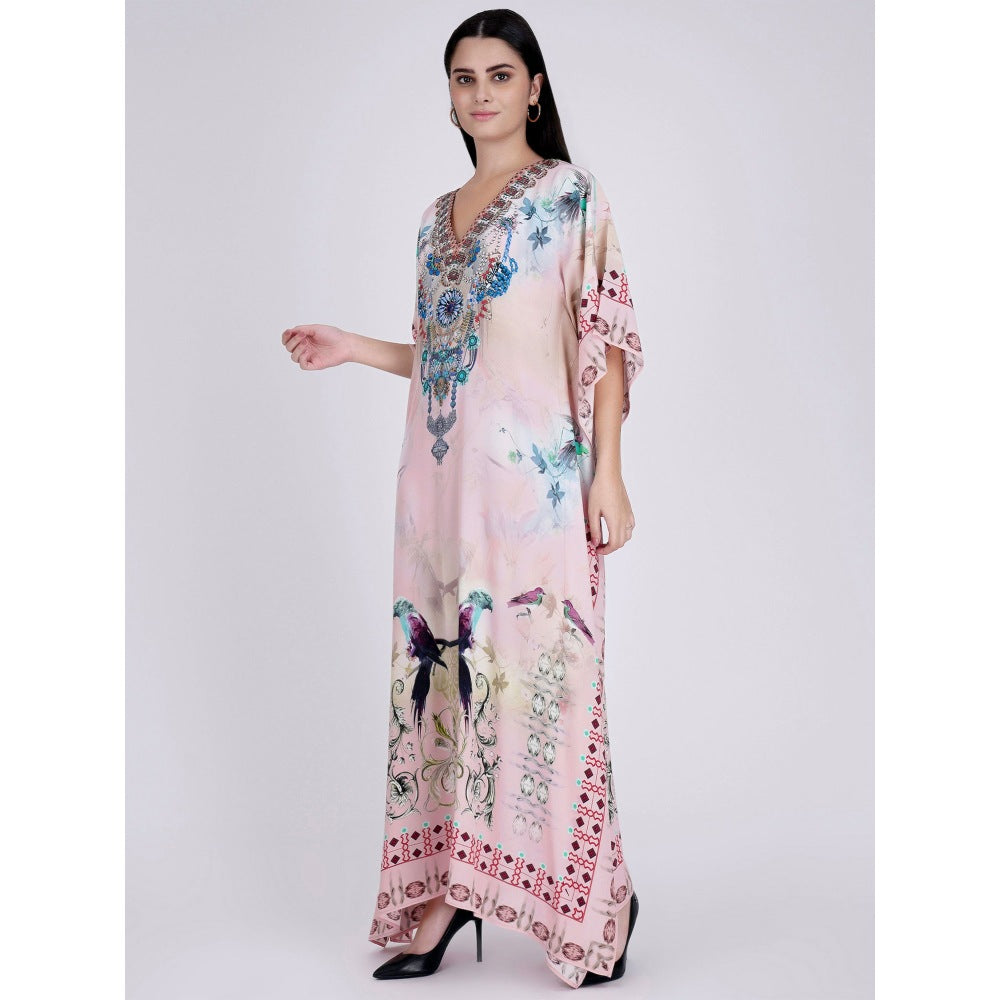 First Resort by Ramola Bachchan Pink Embellished Silk Full Length Kaftan