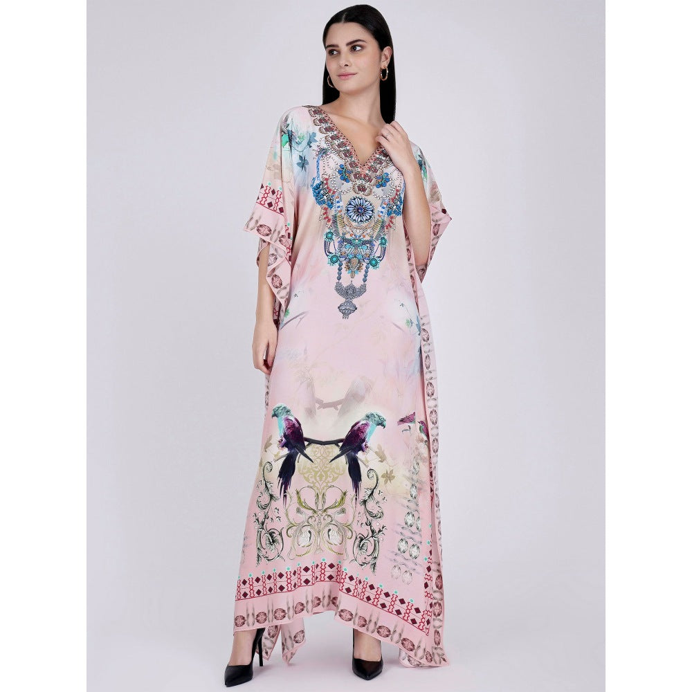 First Resort by Ramola Bachchan Pink Embellished Silk Full Length Kaftan