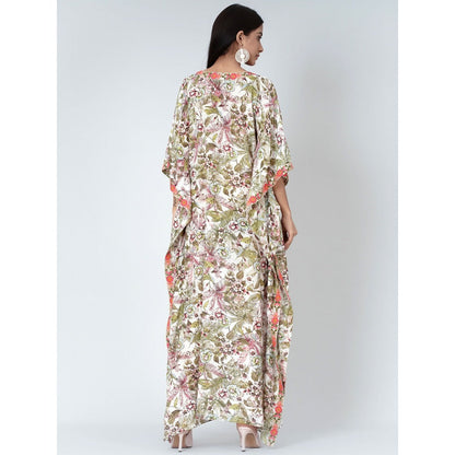 First Resort by Ramola Bachchan Green Floral Print Full Length Kaftan