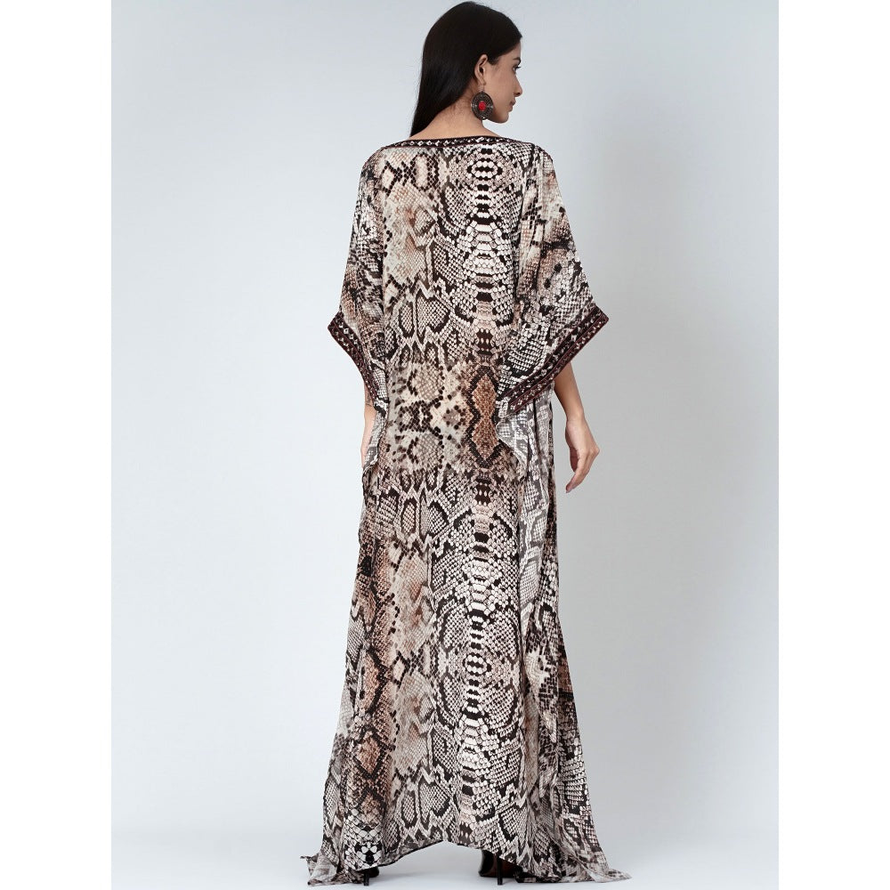 First Resort by Ramola Bachchan Brown Animal Print Embroidered Full Length Kaftan