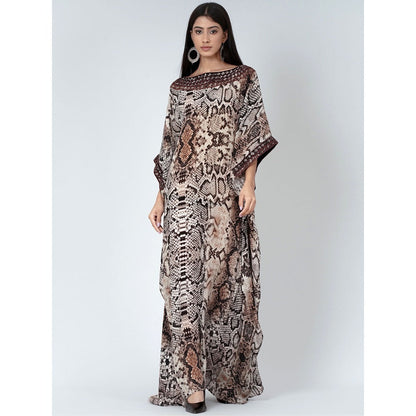 First Resort by Ramola Bachchan Brown Animal Print Embroidered Full Length Kaftan