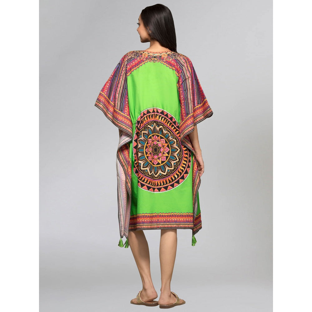 First Resort by Ramola Bachchan Green Tribal Embellished Mid Length Kaftan