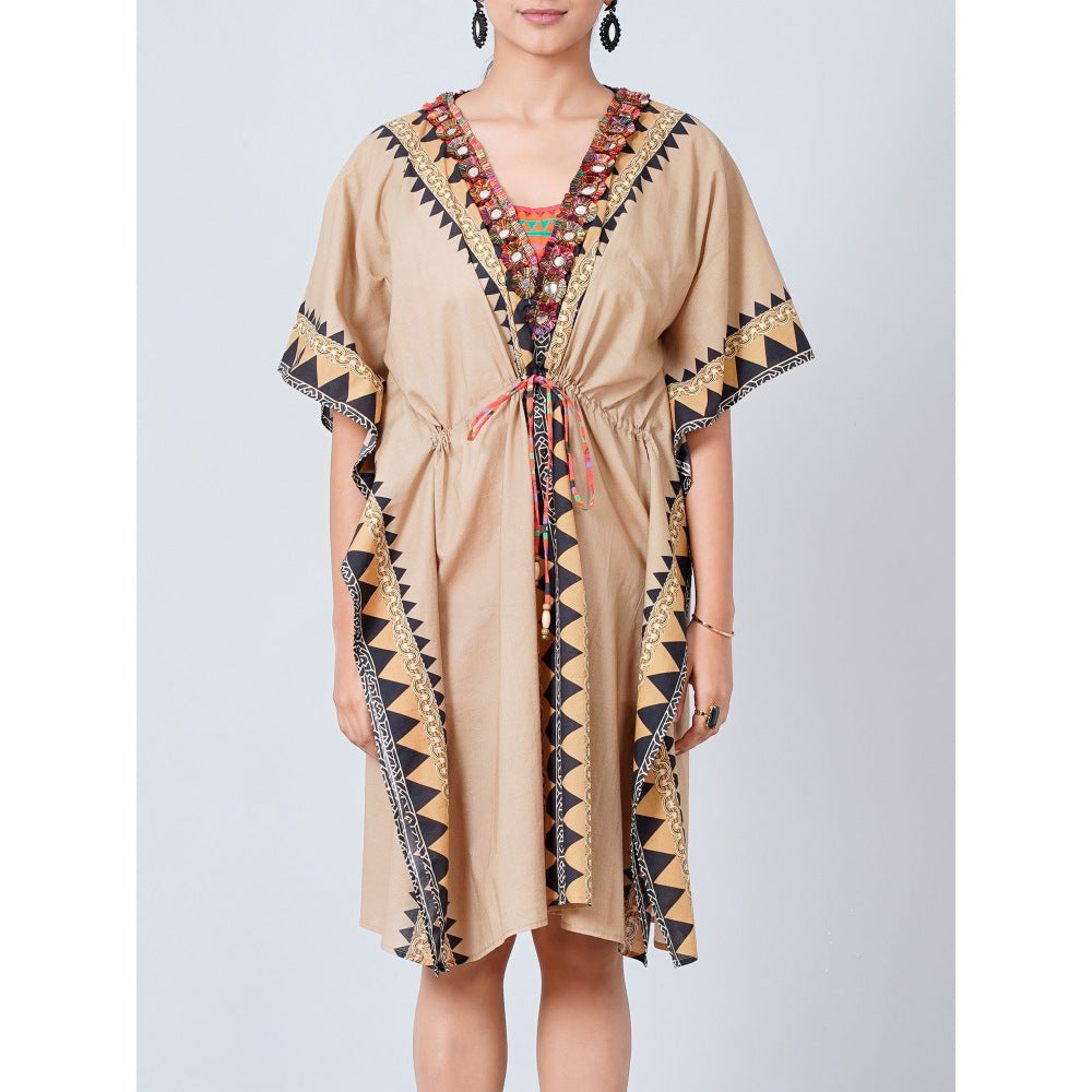 First Resort by Ramola Bachchan Brown Tribal Mid Length Kaftan