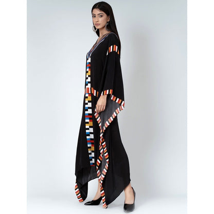 First Resort by Ramola Bachchan Black Geometric Mid Length Kaftan