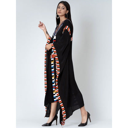 First Resort by Ramola Bachchan Black Geometric Mid Length Kaftan