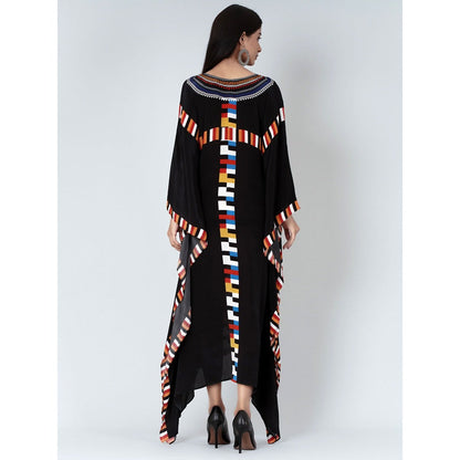 First Resort by Ramola Bachchan Black Geometric Mid Length Kaftan