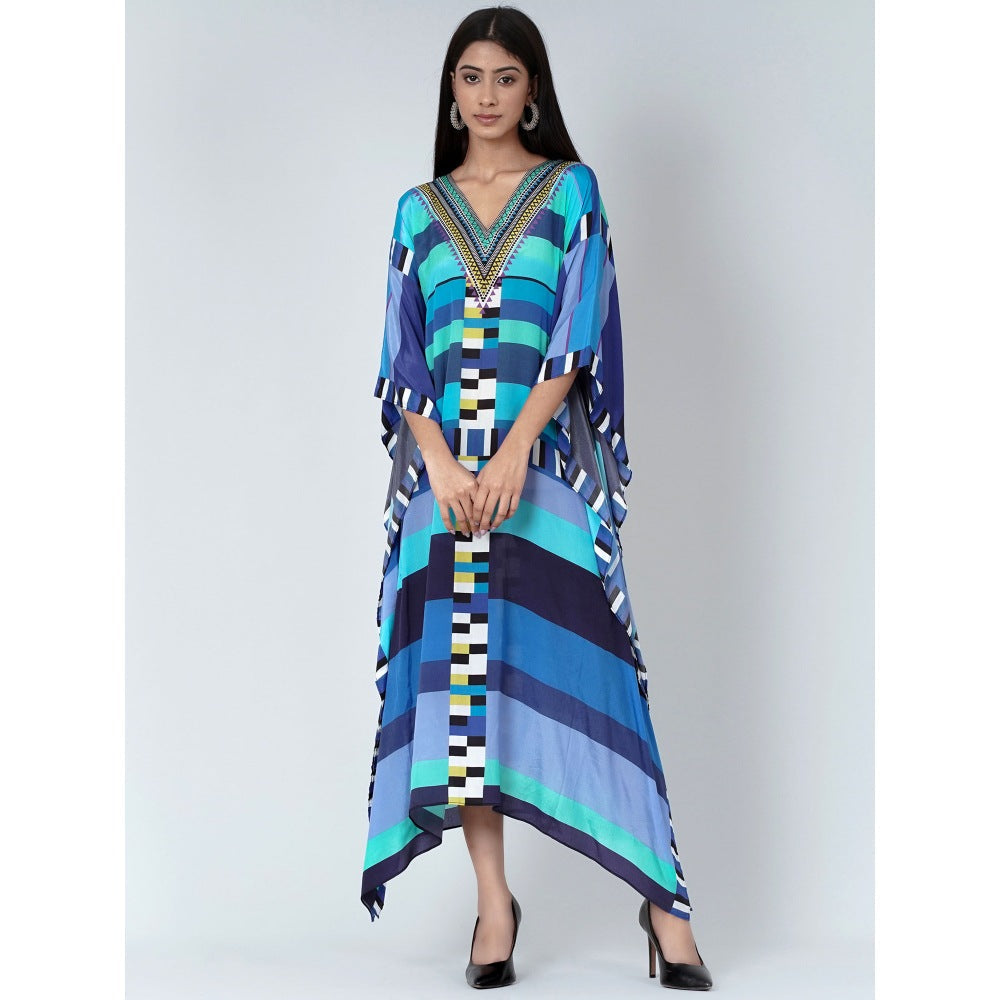 First Resort by Ramola Bachchan Blue Geometric Mid Length Kaftan