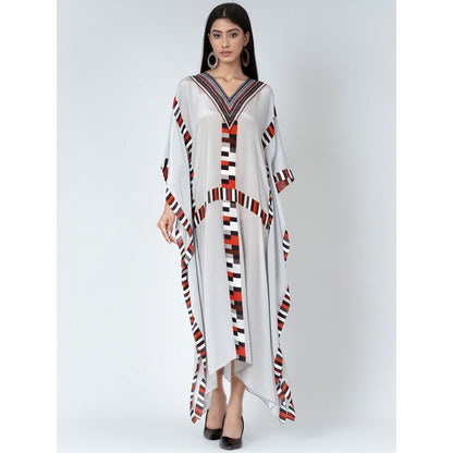 First Resort by Ramola Bachchan Grey Geometric Mid Length Kaftan