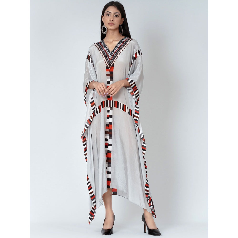 First Resort by Ramola Bachchan Grey Geometric Mid Length Kaftan